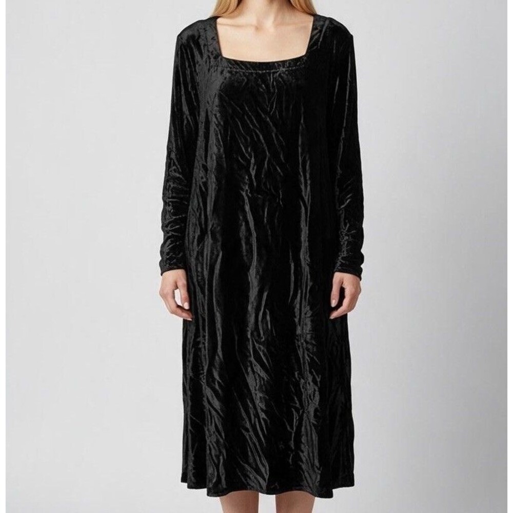CP Shades Black Rayon Velvet Long Sleeve Square Neck Pullover Long Dress Large